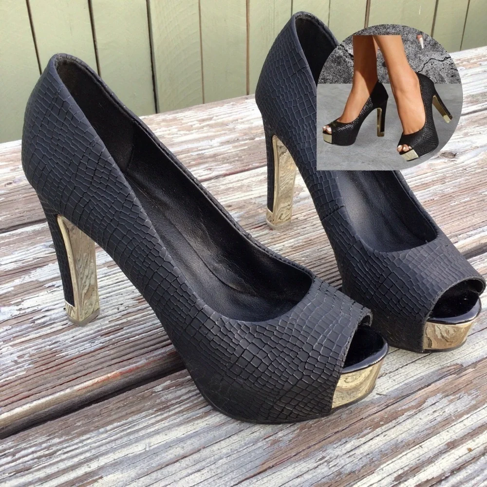 Sexy BlackPeep Toe Women Water Proof Platform Pump size 44